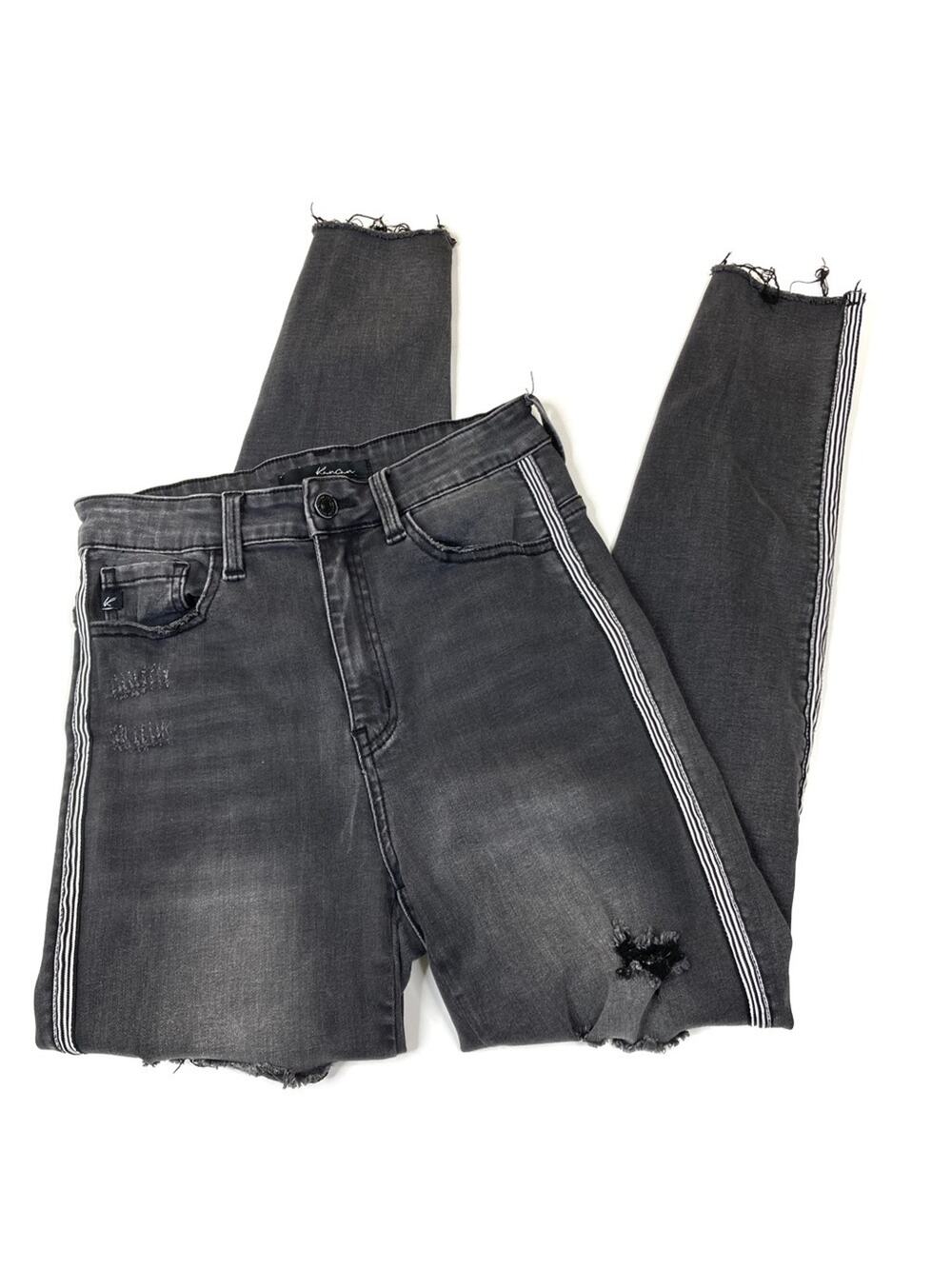 KanCan Estilo Black Denim Distressed Stripe Leg Skinny Jeans Womens 27